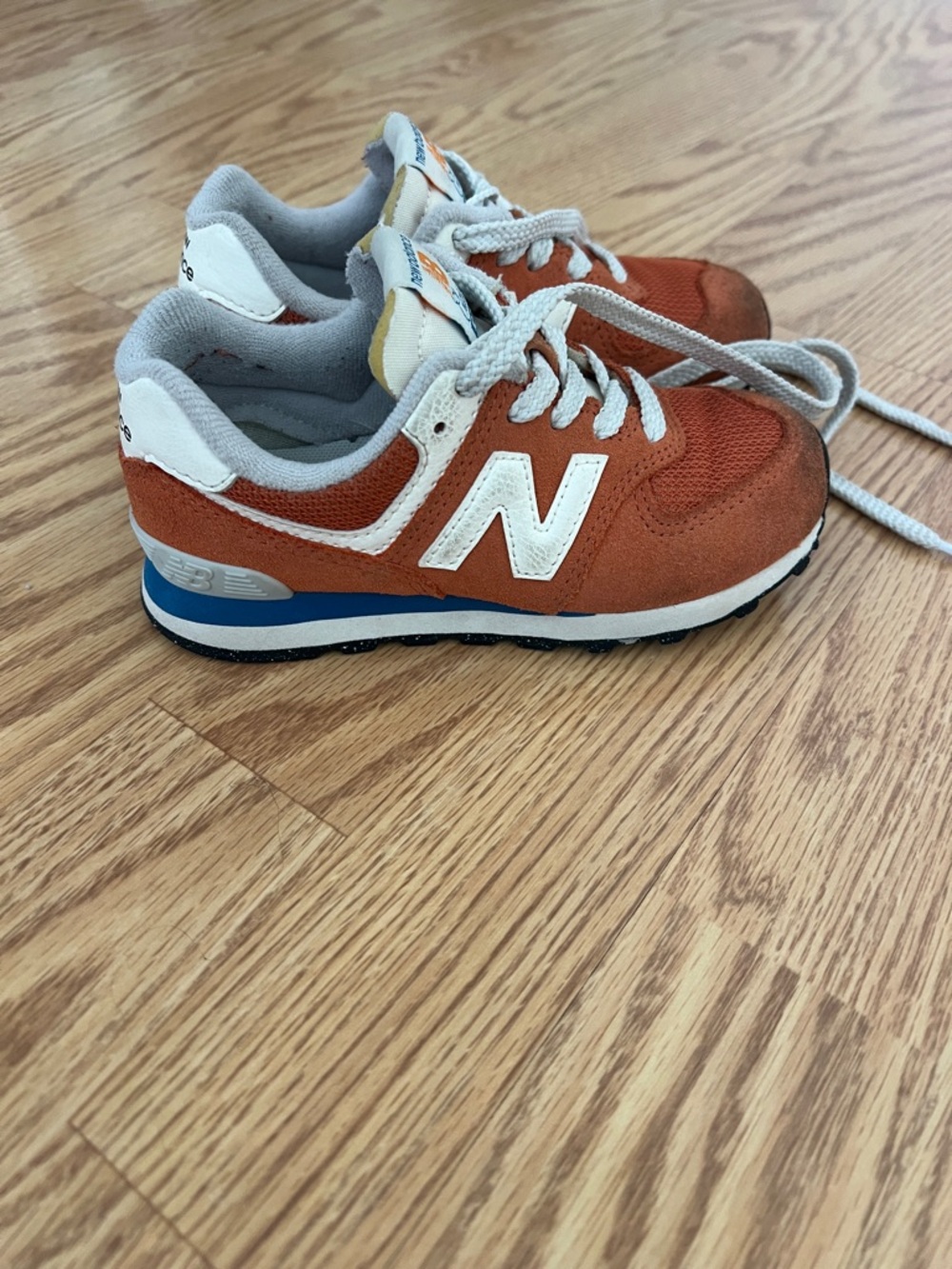 New Balance Kids Orange and White Lace-Up Sneakers with Blue Accent